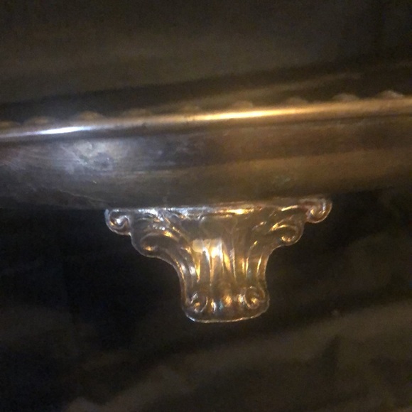 Copper under Silver plate large ornate serving tray marked Lion foot 1” pedestal - Picture 7 of 8